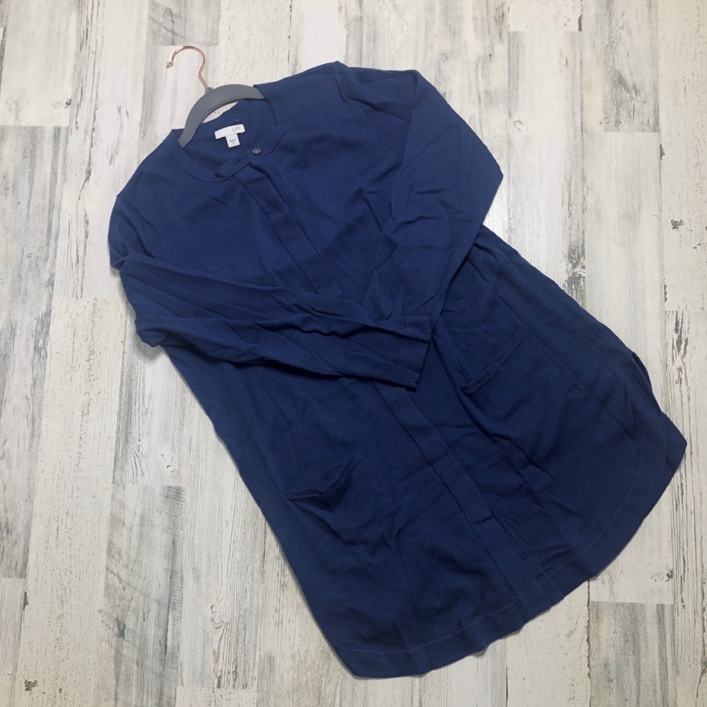 J Jill Button Front Long Fit Cardigan Sweater Blue